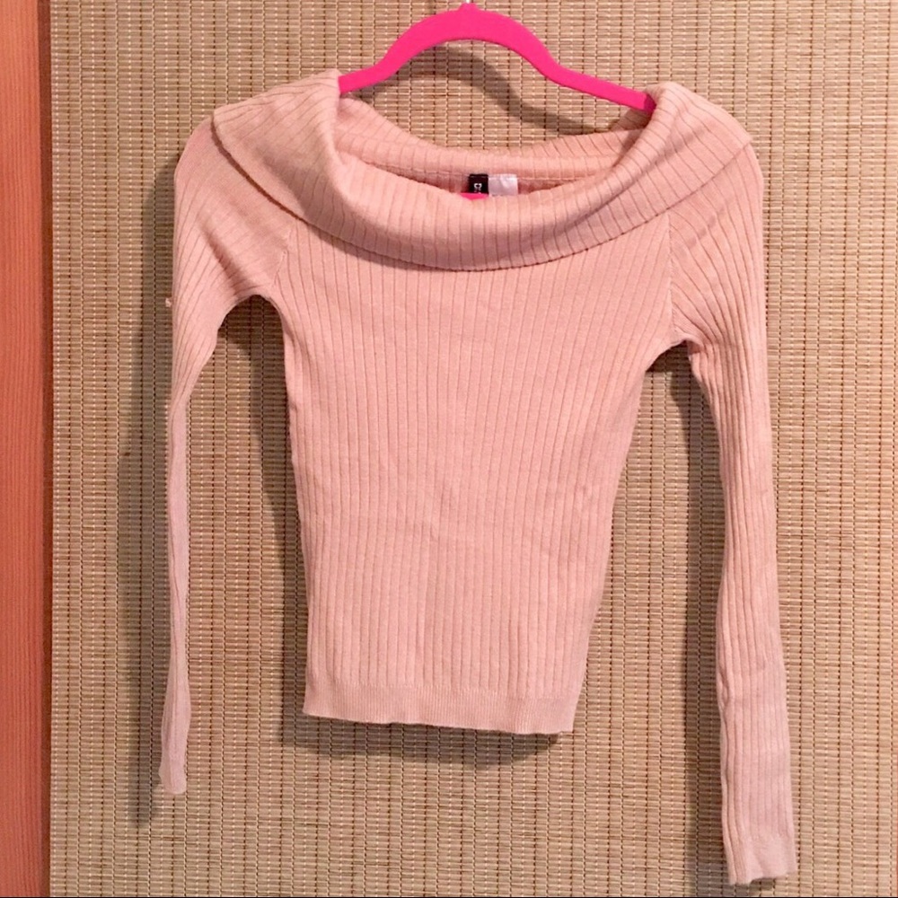 H&M Cream Off Shoulder Ribbed Long Sleeved Top